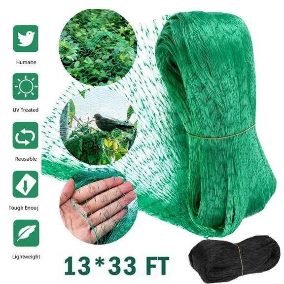 33 FT Anti Bird Net - Garden Protection Mesh for Fruit Trees, Plants, Crops & Ponds. (Green)