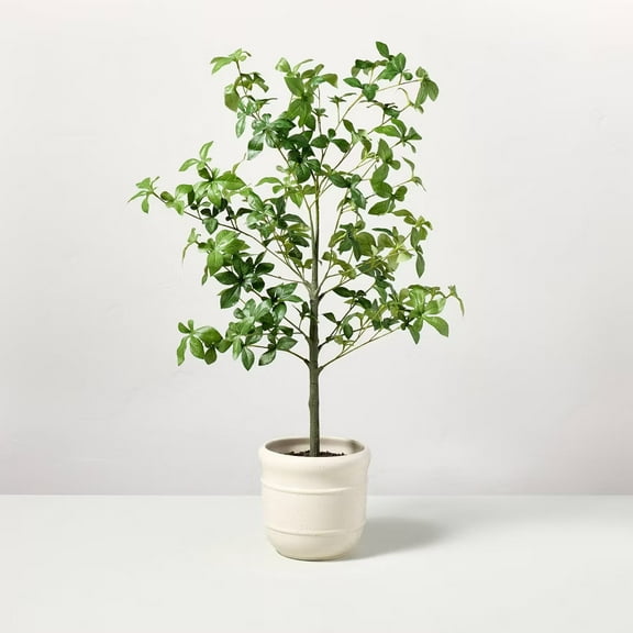 33" Faux Potted Gypsophila Leaf Tree in Ceramic Pot, Indoor Decorative Artificial Plant, Tabletop Home Décor, Greenery Arrangement, Off-White Round Container