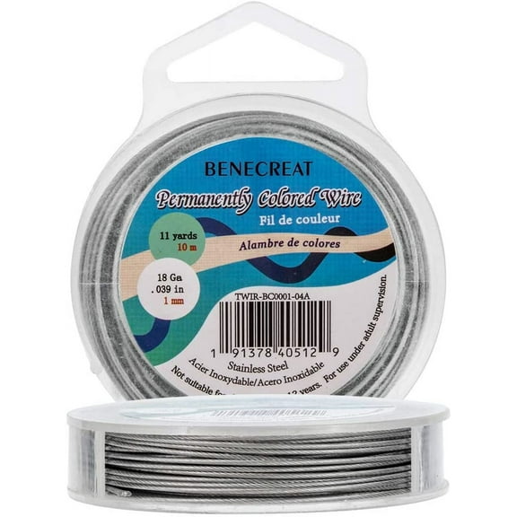 33-Feet 0.04inch (1mm) 7-Strand LightGrey Bead String Wire Nylon Coated Stainless Steel Wire