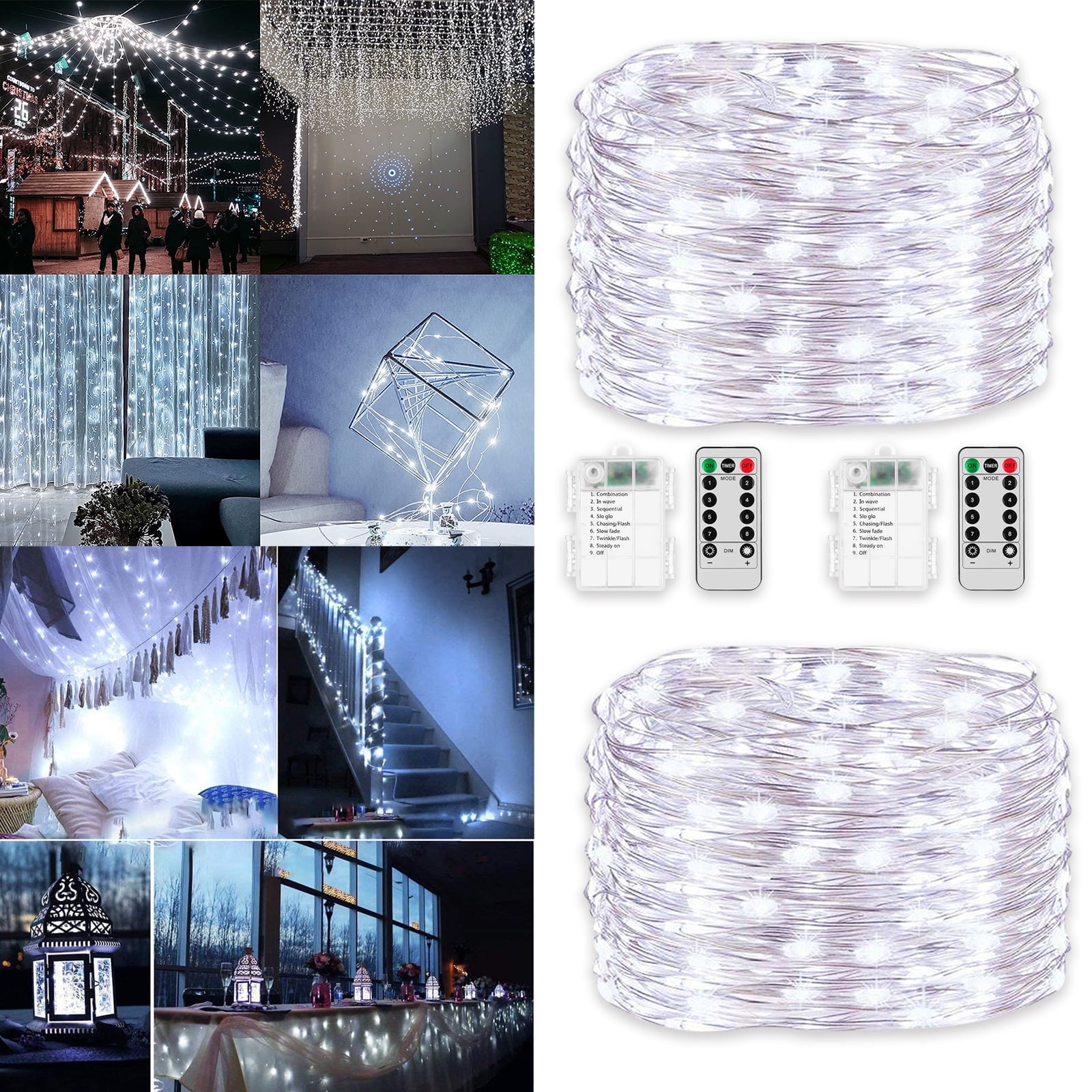 33 Feet 100 LED Fairy Lights with Remote Timer, 2 Pack Battery Operated Twinkle String Lights