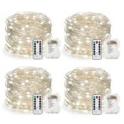 33 Feet 100 Led Fairy Lights Battery Operated with Remote Control Timer Waterproof Copper Wire Twinkle String Lights for Bedroom Indoor Outdoor Wedding Dorm Decor, Cool White 4Pack