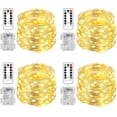 thumbnail image 1 of 33 Feet 100 Led Fairy Lights Battery Operated with Remote Control Timer Waterproof Copper Wire Twinkle String Lights for Bedroom Indoor Outdoor Wedding Dorm Decor, Warm White 4Pack, 1 of 9
