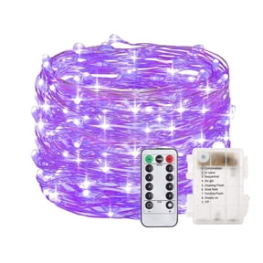 TiokMc 33ft 100 LED Purple Fairy Lights Battery Operated with Remote Control & Timer, Waterproof Silver Wire Twinkle String Lights for Bedroom, Indoor/Outdoor Wedding, Dorm Deco