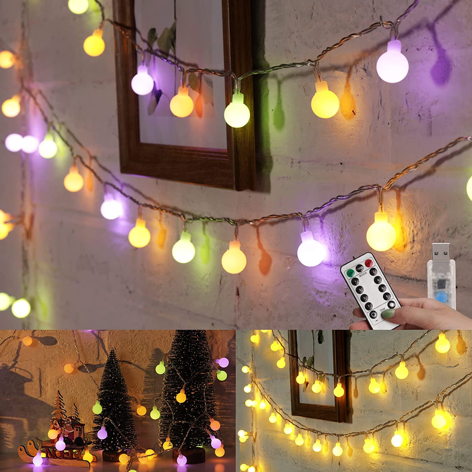 Spring String Lights Plug In 33 Feet 100 Led Mini Globe String Lights, USB Fairy String Lights Plug ...
