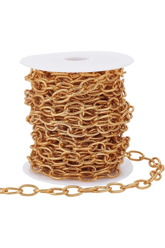 33 Feet/10M Paperclip Link Chain Aluminum Chain Roll Gold Metal Rectangle Textured Pull Extension Connector Chains with Plastic Spool Making Necklace Bracelet DIY Craft Findings Golden 1set