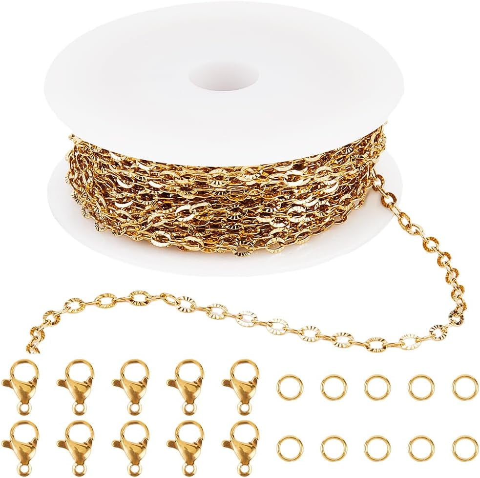 33 Feet/10M Stainless Steel Chains Roll Gold Chain Kits 3.5m Metal ...