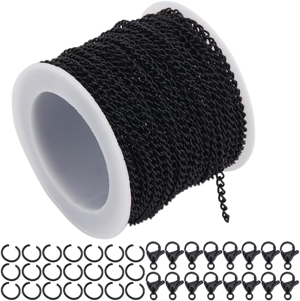 33 Feet/10m 3mm Curb Chain Links Black Curb Chain Iron Cable Oval Link ...