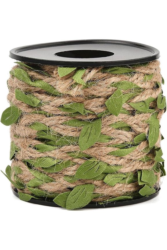 33 Feet 2MM Green Leaves Vine Ribbon Artificial Leaf String Rattan Cord Natural Jute Trim Burlap Creative Twine Rope for DIY Crafts Garden Jungle Bar Garden Wedding Decoration Diy Supply