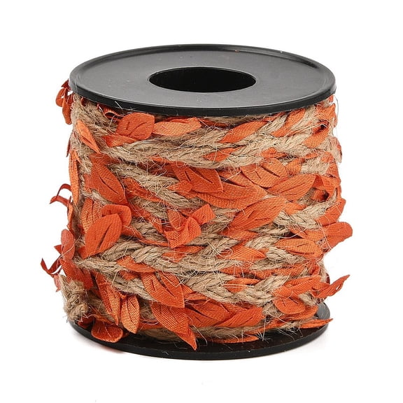 33 Feet 2MM Leaf Burlap Ribbon Artificial Leaves Vine String Orange Ribbons with Fall Leaves Rattan Rope Creative Jute Twine Roll Crafting
