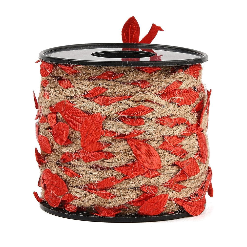 Shrine Rope Ribbon 33 Feet 2MM Red Leaf Trim Ribbon Artificial Vines Burlap Jute Rattan ...