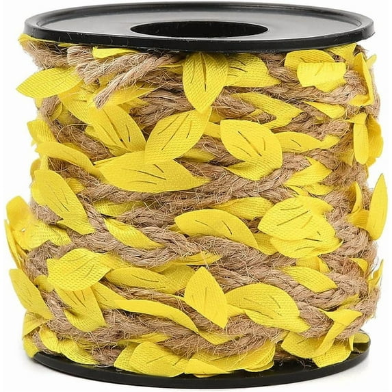 33 Feet 2MM Yellow Leaves Vine Ribbon Artificial Leaf String Rattan Cord Natural Jute Trim Burlap Decorated Twine Rope for Craft Garden Jungle Bar Tree Wall Wedding Decor Diy Project diy