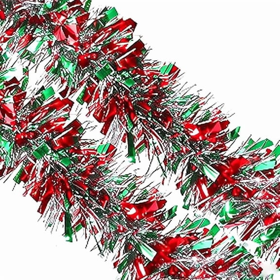 33 Feet Red Green and Silver Christmas Tinsel Garland