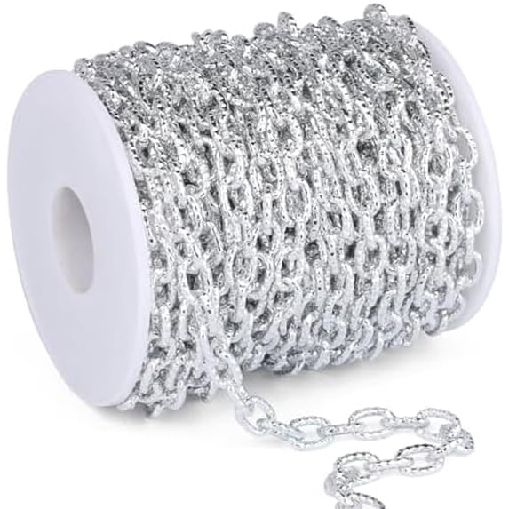 33 Feet Silver Rolo Cable Chains Roll, 7mm Silver Plated Aluminium ...
