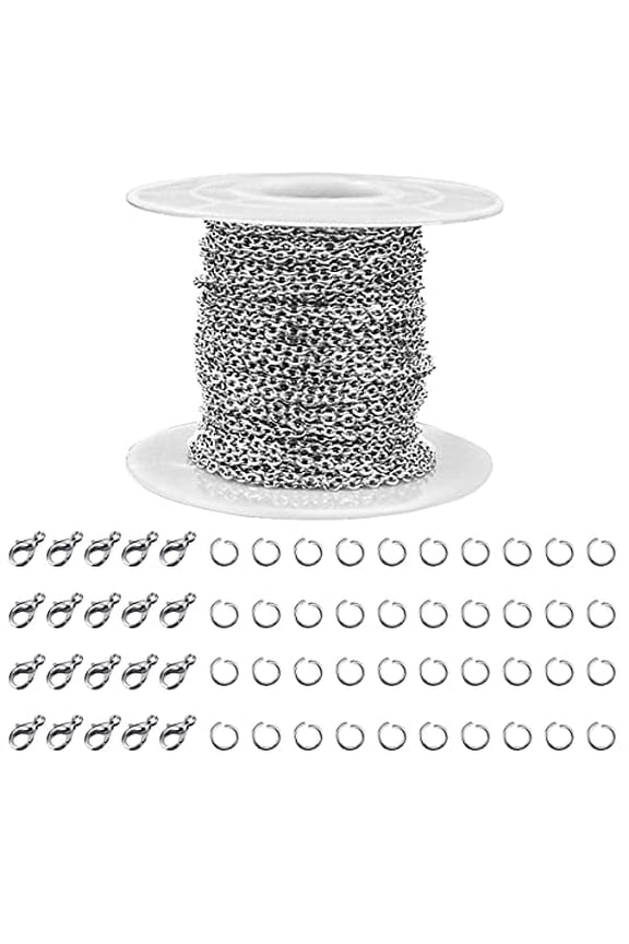 33 Feet Stainless Steel Jewelry Chains for Jewelry Making - Silver Chain Roll with 40 Pieces Open Jump Rings & 20 Pieces Lobster Clasps - Silver Necklace Link Cable Chains DIY Accessories (2.0mm)