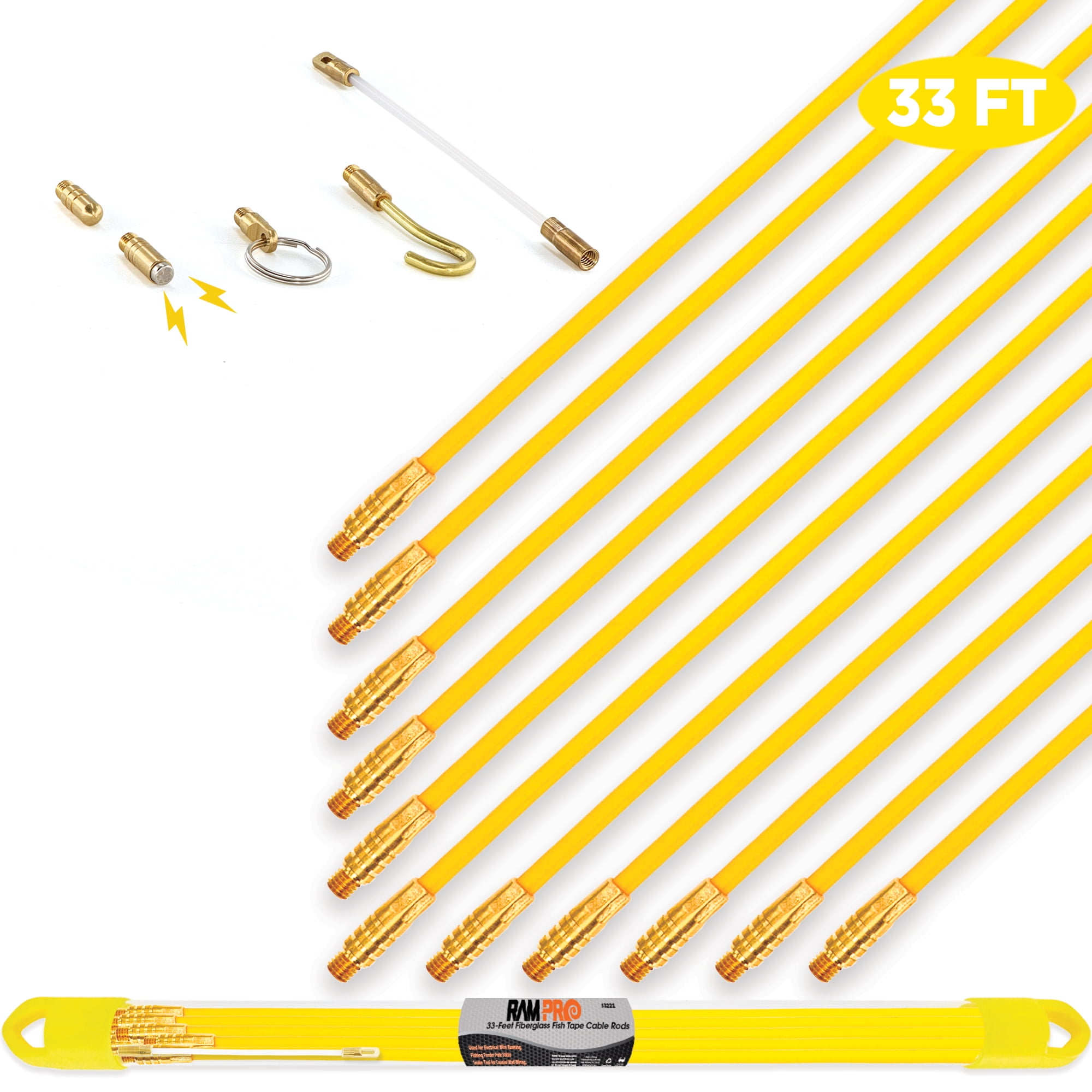 33' Fiberglass Fish Tape Wire Puller - Flexible Wire Puller Electrical Fish  Rod to Fish Wire Through Wall, Pull/Push Pole for Cable Fishing Tools - by  Ram-Pro 