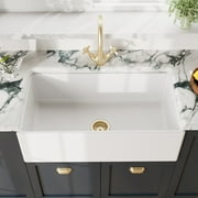 33" Fireclay Ceramic Single Bowl Kitchen Sink, Central Waste Position, 33x18x10"
