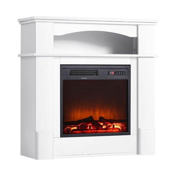 33" Freestanding Electric Fireplace Stove, 1500W 5120BTU Heater with Mantel & Timer, Adjustable Flame, Overheating Protection, for Living Room Bedroom - White