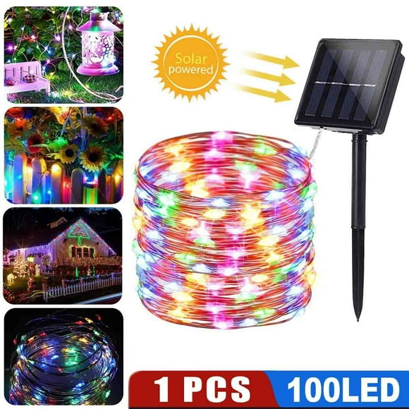 33 Ft 100 LED Outdoor Solar String Lights, 8 Lighting Modes Copper Wire Solar Decorative Lights, Waterproof Solar Fairy Lights for Garden, Wedding, Patio, Bedroom, Party, Bushes, Trees and Christmas