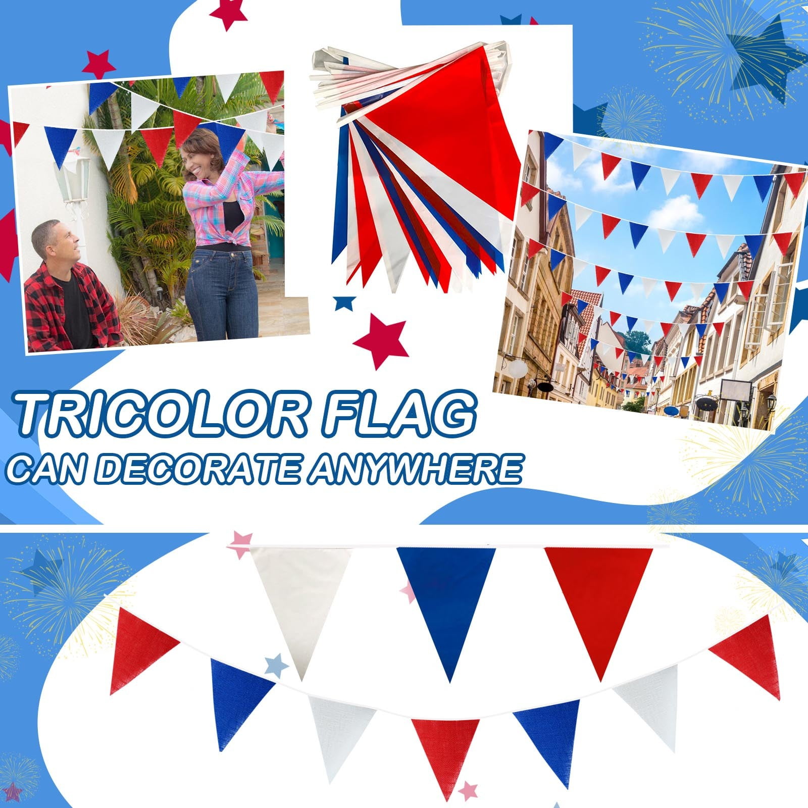33 Ft Red White Blue String Flag Pennant Banner, 80pcs Triangle Bunting ...