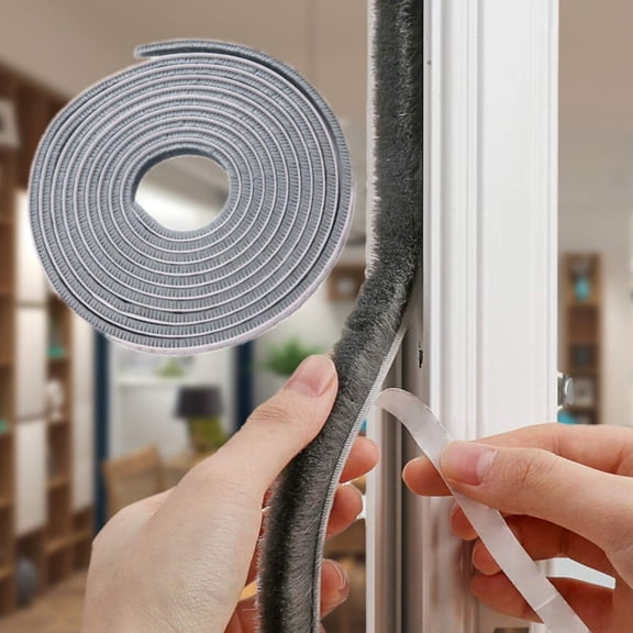 33 Ft Weather Stripping Door Seal,Self-Adhesive Pile Weather Stripping Seal for Sliding Windows and Door Frames,0.35 Wide X 0.6 inch Thick, Gray