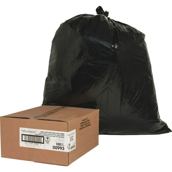 Nature Saver, NAT00993, Black Low-density Recycled Can Liners, 100 / Box, Black, 33 gal