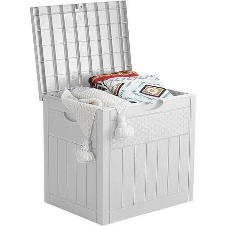 Small Garden Storage Box Waterproof 33 Gallon Container Deck Box, Lockable Secure Package Bin Delivery Box for Outside Front Porch, Patio Cushions Storage Box, Delivery Driver Snack Box for Porch, Whi