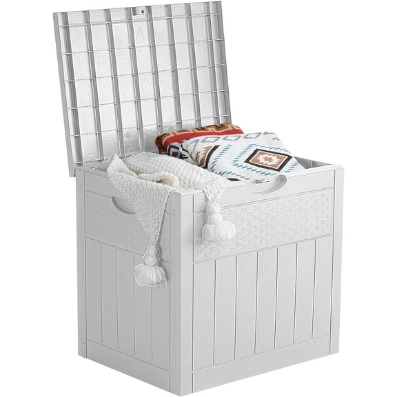 Small Garden Storage Box Waterproof 33 Gallon Container Deck Box, Lockable Secure Package Bin Delivery Box for Outside Front Porch, Patio Cushions Storage Box, Delivery Driver Snack Box for Porch, Whi