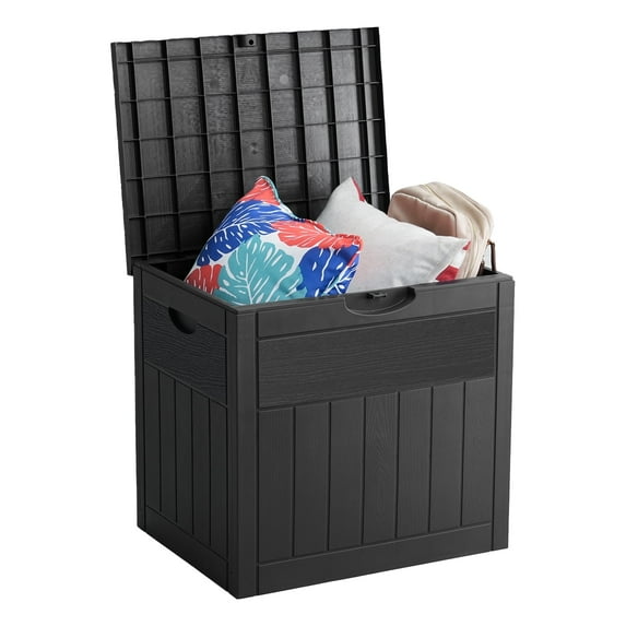 33 Gallon Outdoor Storage Box, Small Deck Box Waterproof, Lockable Secure Package Bin Delivery Box for Outside Front Porch, Patio Cushions Storage Box, Delivery Driver Snack Box for Porch, Black