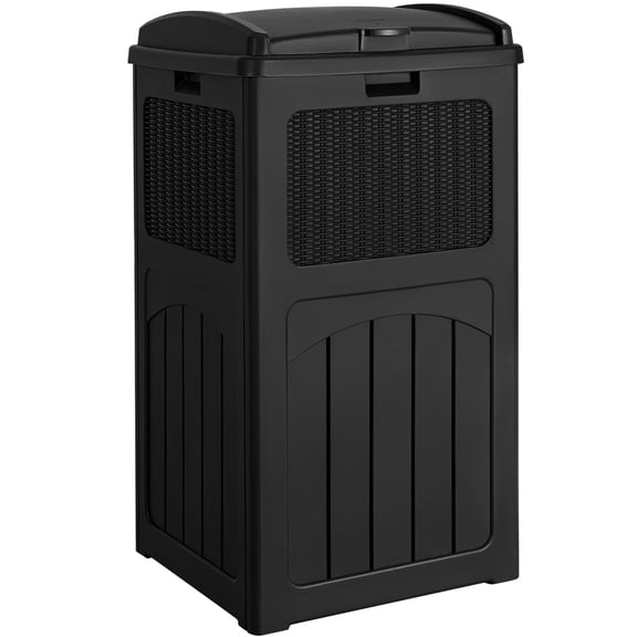 33 Gallon Outdoor Trash Can with Dual Lid, Heavy Duty Waterproof Resin Garbage Bins Outside, Hideaway Waste Bins for Patio, Outside Pool, Backyard and Deck (1, Black)