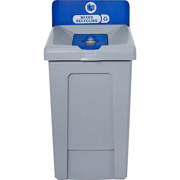 33 Gallon Recycling Station Bin, Modular Waste Container with Lid, Billboard Sign & Label Kit, Commercial Recycling System, Mixed
