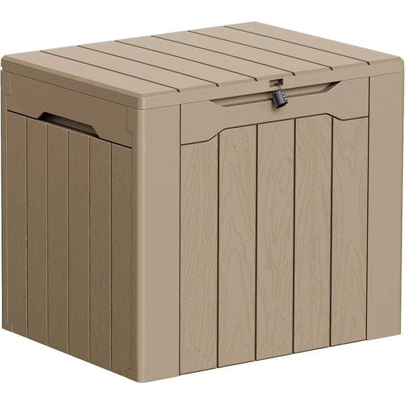 33 Gallon Resin Deck Box Outdoor Storage Chest Weather Resistant Patio Furniture, Garden Tools, Toy Organizer, Light Coffee