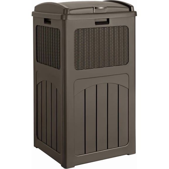 33 Gallon Resin Outdoor Waste Container with Tiered Lid, Waterproof Large Capacity Outside Garbage Bin, Weatherproof Trash Can for Patio, Pool Side, Backyard & Deck, Single Unit, Deep Brown