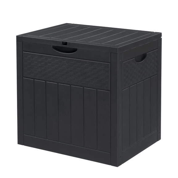 33 Gallon Square Wood & Rattan Plastic Garden Storage Box Dark Gray Clamshell Outdoor Deck Box 21.916.920.9"