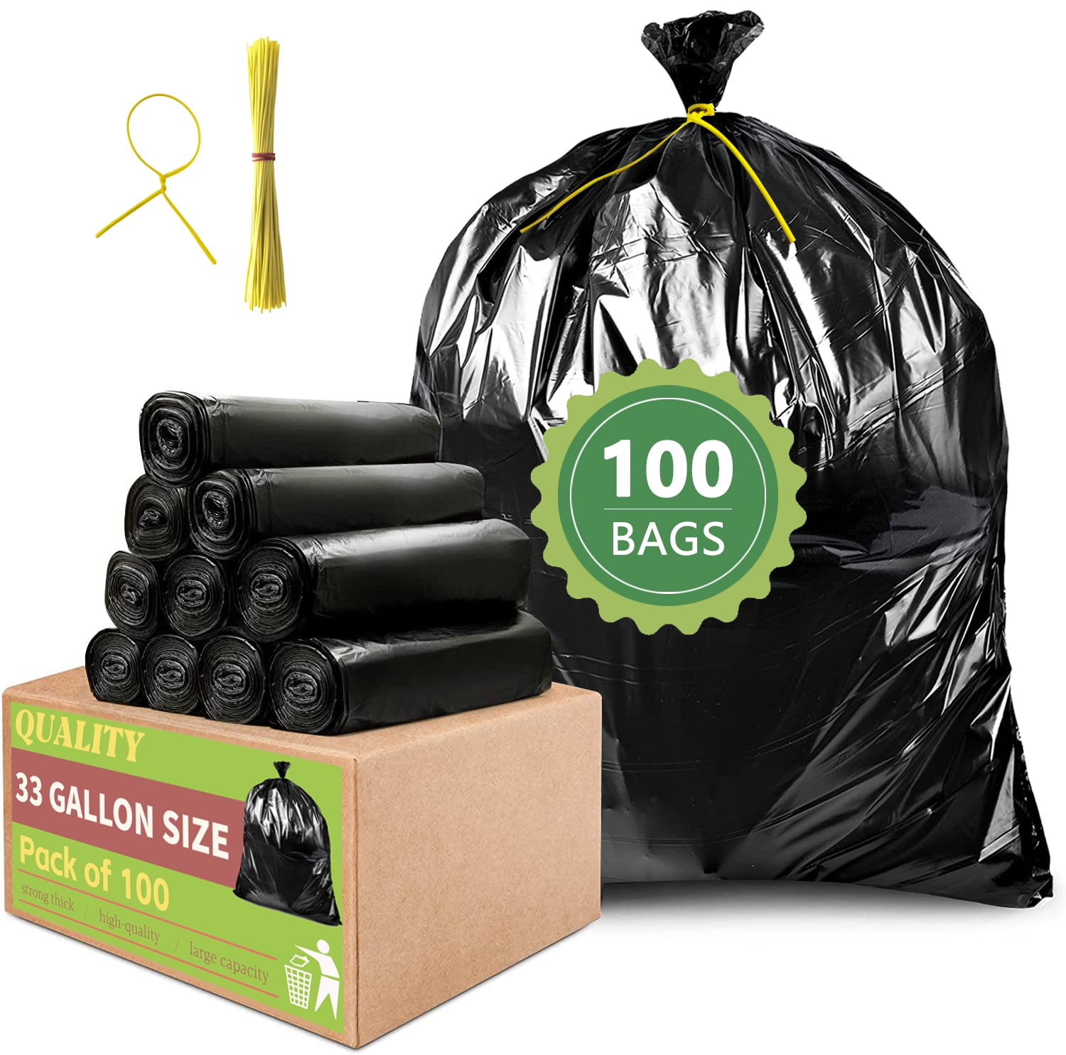 33 Gallon Trash Bags (100 Count), Garbage Bags 30-32 Gallon, High ...