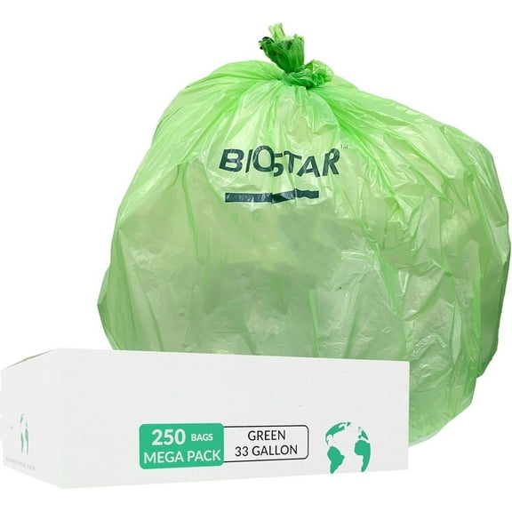 33 Gallon Trash Bags | 250 Count Bulk Green | Eco-Friendly | Oxobiodegradable Under Certain Conditions