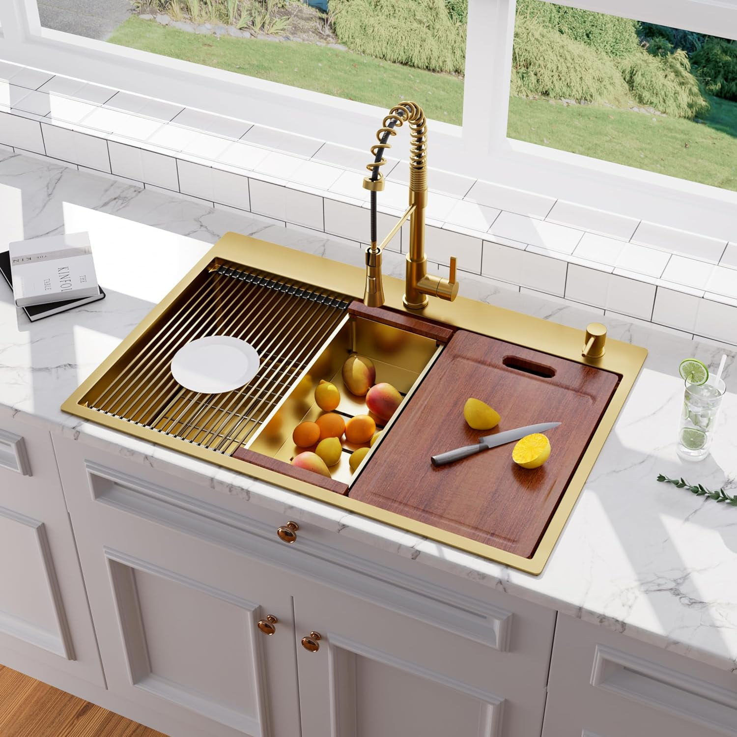 33" Gold Drop-in Kitchen Sink, 16 Gauge Stainless Steel Topmount ...