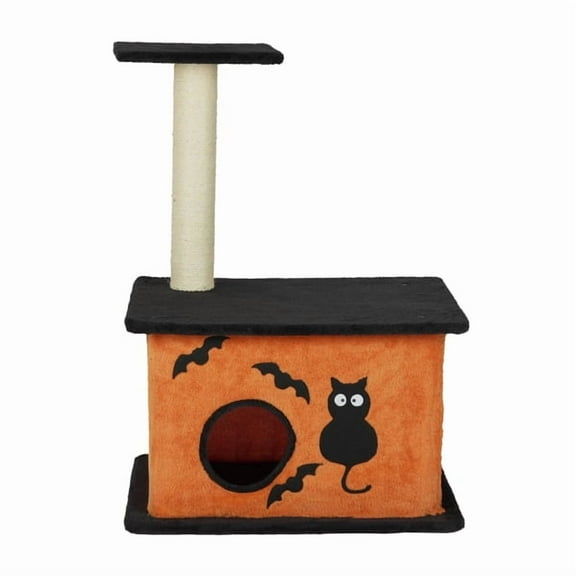 33" Halloween Cat Tree with Spacious Condo & Scratching Post - Orange & Black Cat Tower for Indoor Cats, Large Platform
