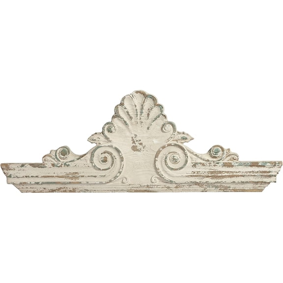 33" Handmade Distressed White Finish Wooden Scroll Over The Door Decor