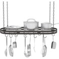 thumbnail image 1 of 33” Hanging Pot Rack Ceiling Mount, Black Metal Pan Rack Hanging with 15 Hooks, Oval Pots and Pans Hanging Rack, Ceiling Hanging Pot Racks with Grid, Pan and Pot hangers for Kitchen Cookware Utensils, 1 of 7