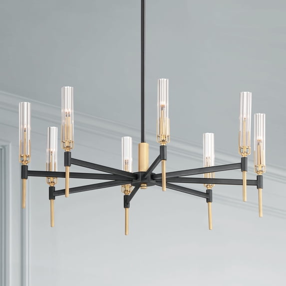 Maxim Flambeau 33" Wide Black and Brass 8-Light LED Chandelier