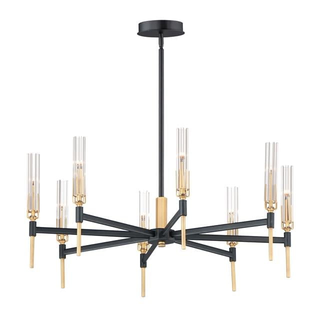Black and Antique Brass 8-Light LED Chandelier with Crackle Glass Shades