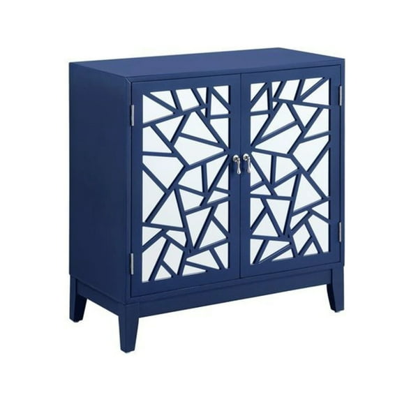 33 Inch 2 Door Mirrored Console Sideboard Cabinet with Shelf Blue - Saltoro Sherpi