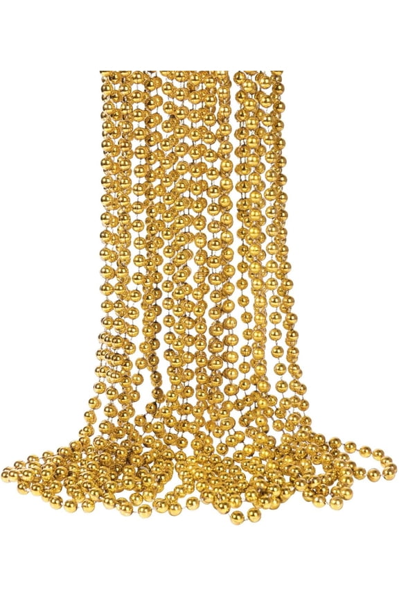 33 Inch 7 mm Metallic Purple Bead Necklaces, 6pcs Mardi Gras Beads Bulk Round Beaded Necklaces Costume Necklace for Mardi Gras Party Christmas Festive Events, Party Favors