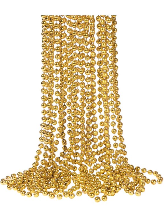 33 Inch 7 mm Metallic Purple Bead Necklaces, 6pcs Mardi Gras Beads Bulk Round Beaded Necklaces Costume Necklace for Mardi Gras Party Christmas Festive Events, Party Favors