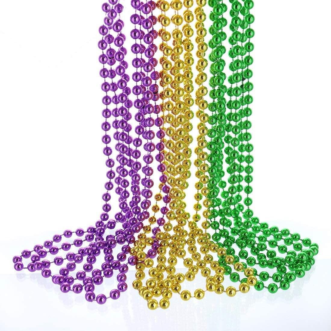 6-Pack Mardi Gras Bead Necklaces - 2 Green, 2 Purple, 2 Gold for Festive Parties & Parades