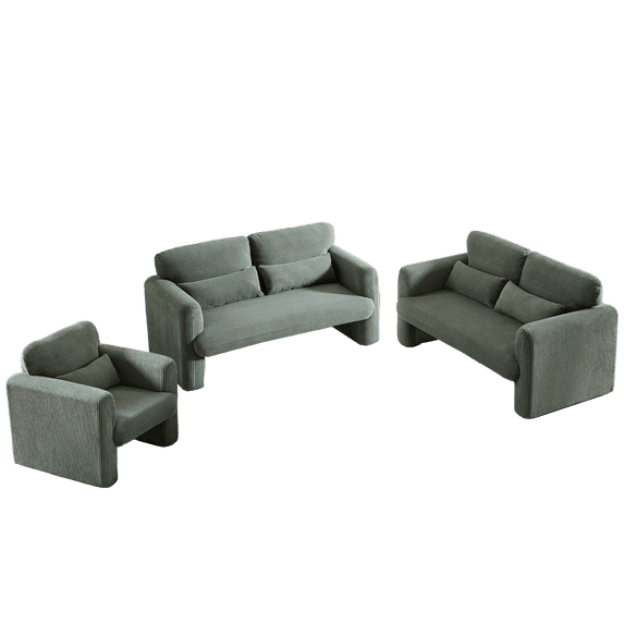 33 Inch Corduroy Single Sofa with 2 60 Inch Loveseat Sofa, Modern Accent Couch with Support Pillow, Comfy Lounge Chair for Apartment Office Living Room Bedroom, Green
