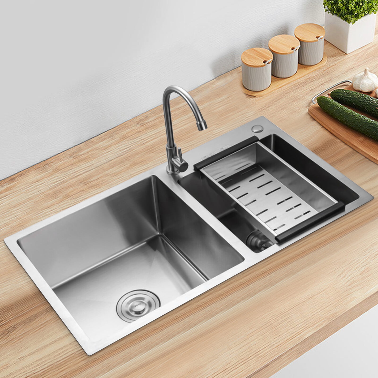 33 Inch Double Bowl Stainless Steel Kitchen Sink, Top/Undermount with Soundproof Pads & Anti-Condensation Coating, Silent Workstation for Easy DIY Installation, Includes Drain Kit