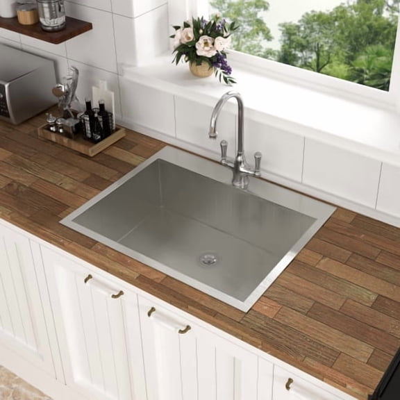 33 Inch Drop In Kitchen Sink 16 Gauge Stainless Steel Topmount Single Bowl Sink with Grid And Drain Kit