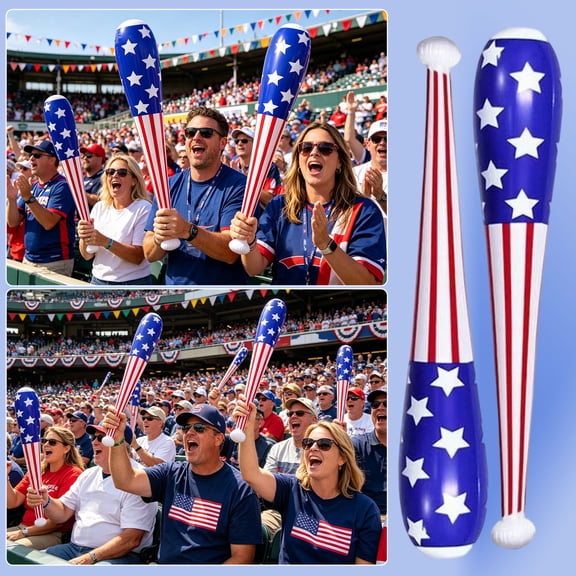 33 Inch Inflatable Baseball Bats  American Flag Design, 2 Pack Sports Game Party Favors, Giant Fun