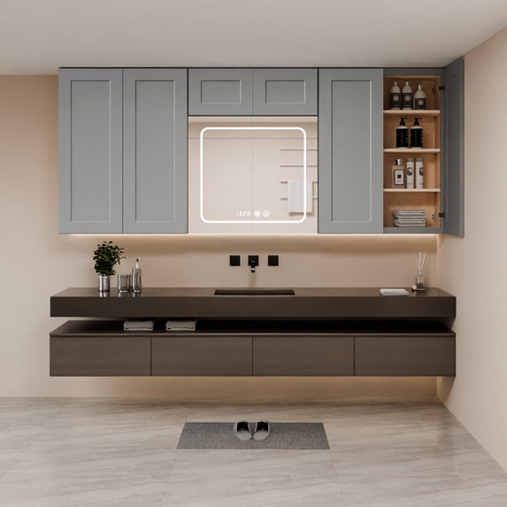 33 Inch Laundry Room Cabinets Wall Mounted, Solid Wood Over The Toilet Storage Cabinet, Bathroom Organizer Cabinets with 2 Shaker Door & Shelves, Easy to Assemble for Kitchen, Garage - Dark grey